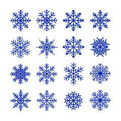 Blue Snowflake Icon Set Isolated on White Background