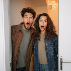 Couple Reaction: Man and Woman with Intense Emotional Expressions.