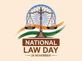 National law day celebration featuring scales of justice and indian flag colors