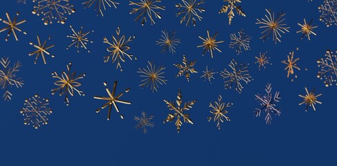 Stunning golden snowflakes against a deep blue backdrop, ideal for Christmas or winter-themed projects, capturing a sense of celebration and sea