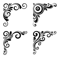 Ornate Black Flourish Corner Designs on White Background