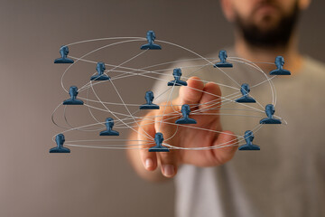 Conceptual image of a network, with connected people, illustrating communication, connection, and...