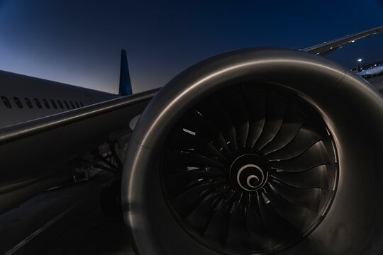 Airplane Engine Close-Up at Night &ndash; Aviation and Engineering Detail