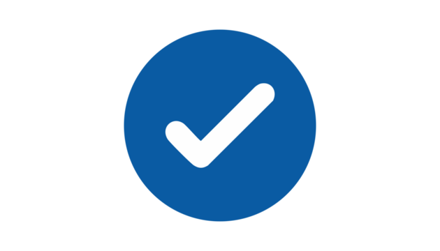 Blue circle white tick - confirmation, success, verified