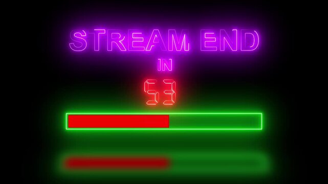 Vibrant neon stream end text with loading concept.