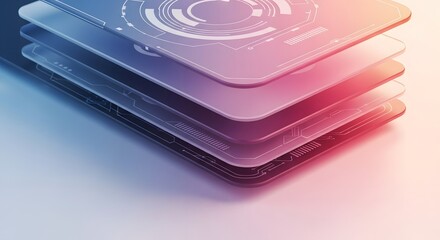 Abstract Digital Technology Interface Data Layers Stacked with HUD Elements