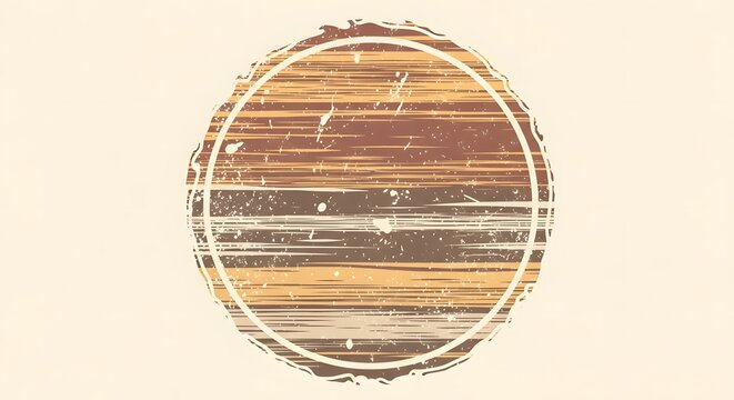 Circular Grunge Stamp Design with Vintage Wood Grain Texture and Striped Colors
