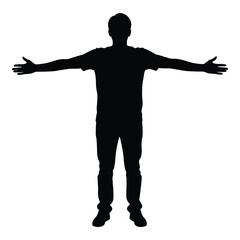 Silhouette of a man with arms extended wide open welcoming gesture silhouette