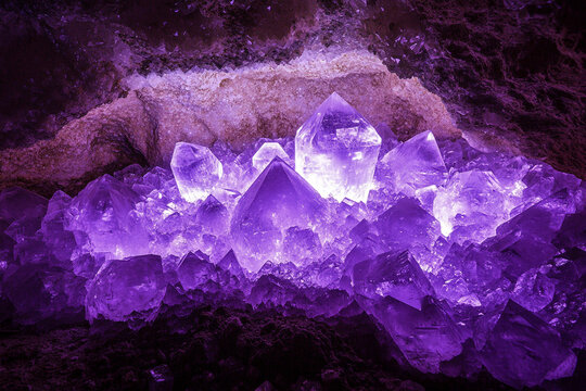 A glowing crystal cave mirroring the celestial event above   - Powered by Adobe