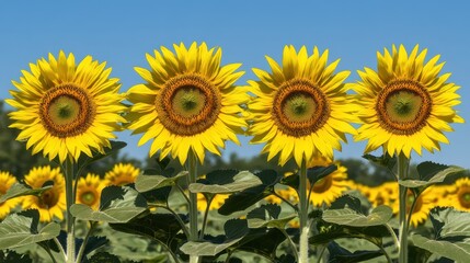 Fototapeta premium Sunflowers in a field displaying vibrant yellow blooms
