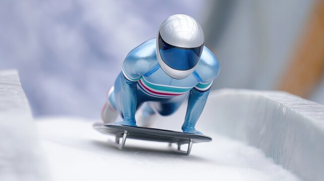 Head-First Skeleton Sledder Racing on Ice