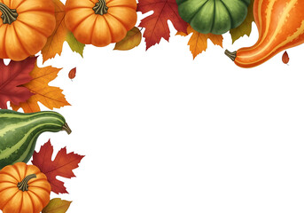 Autumn Harvest: Pumpkins and Leaves Frame for Fall Season.