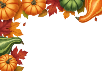 Autumn Harvest: Pumpkins and Leaves Frame for Fall Season.