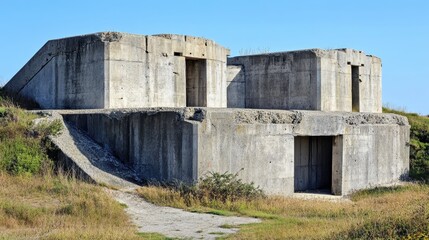 Weathered concrete fortification structure in outdoor daylight