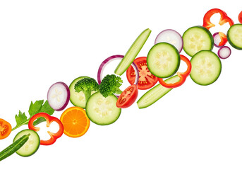 Fresh Vegetables and Fruits on White Background.