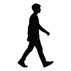 Silhouette of a young man walking confidently forward side view dynamic pose silhouette