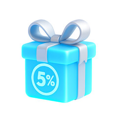 3D Blue Gift Box with Ribbon and 5% – Reward, Bonus, or Discount Concept