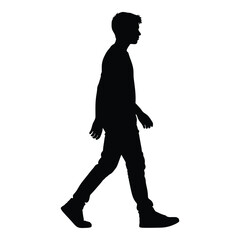 Silhouette of a young man walking forward casual stance full body profile silhouette