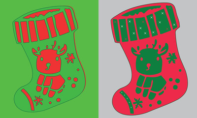 Red Christmas sock vector illustration, a festive holiday decoration and gift present for the winter season