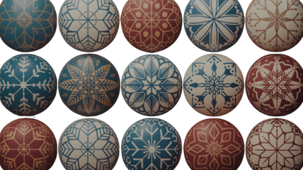 Collection of intricately decorated easter eggs isolated on transparent background