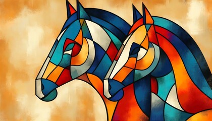 abstract colorful cubism horse artwork wall art background