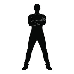 Confident man silhouette with arms crossed standing tall against white silhouette