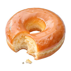 Top View of Glazed Donut with Bite, Isolated on Transparent Background