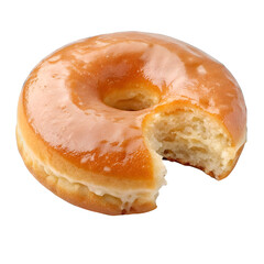 Top View of Glazed Donut with Bite, Isolated on Transparent Background