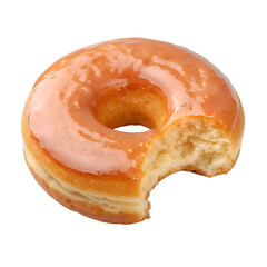 Top View of Glazed Donut with Bite, Isolated on Transparent Background