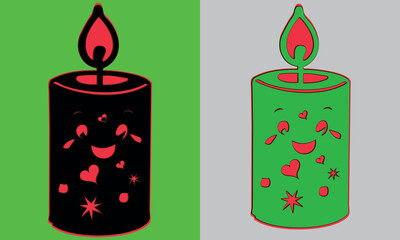 Brightly glowing red wax Christmas candles vector illustration is an isolated holiday decoration object with a fiery light and wick