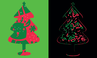 A vibrant vector illustration of a Christmas tree decorated with red balls and a shining star is a perfect holiday season design for a new year card