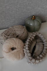 Wool yarn for knitting. Suitable for arts and crafts, needlework, and knitting.
