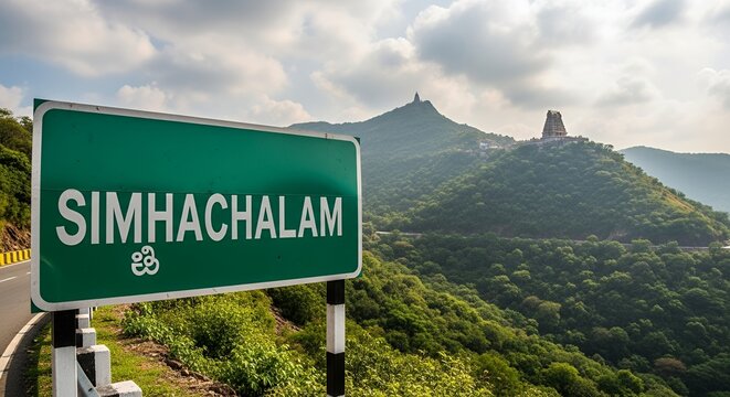 Simhachalam Green color sign board on highway