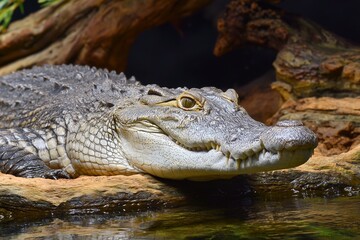 Obraz premium Crocodile resting near water in natural environment