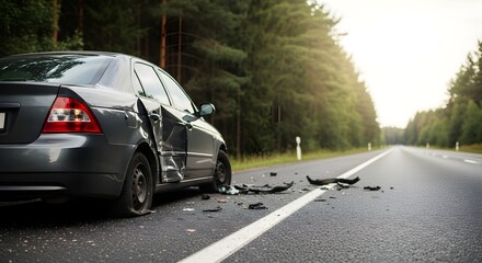 Car accident on road with damage to vehicle on the asphalt after vehicle collision