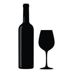 Elegant silhouette of a wine bottle and glass for beverage promotion silhouette