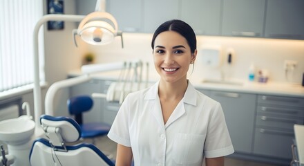Smiling Dental Professional in Modern Clinic Setting Expertise in Dental Care