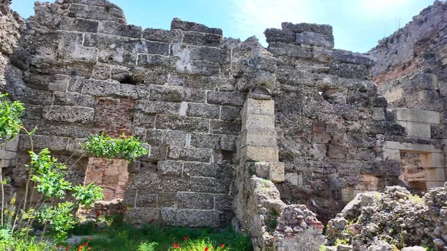 marvels of Roman Empire with extraordinary ruins of baths, offering glimpse into ancient lifestyle, set against beautiful backdrop of Side, Turkey