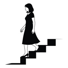 Elegant woman ascending stairs concept representing progress success growth and achievement silhouette