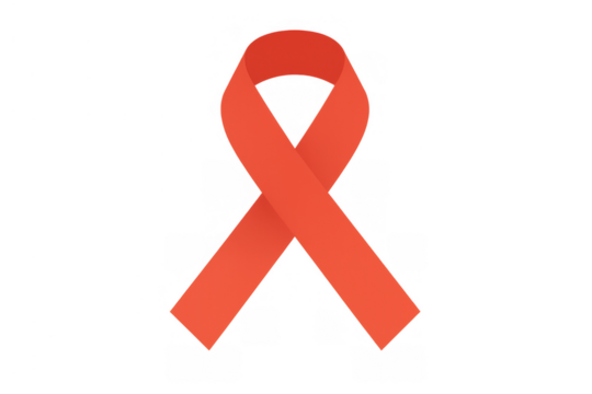Red awareness ribbon symbolizing support for aids, hiv, charity, and global health causes on transparent background - Powered by Adobe