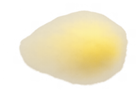 Soft yellow light cloud creating an abstract organic shape with glow effect on transparent background