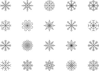 Snowflake Icons Crayon Chalk Drawing Vector Set. Christmas hand drawn snowflakes set for holiday greeting cards