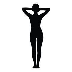Silhouette of a woman standing with hands behind head and body outline silhouette