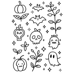 Halloween coloring book illustration set