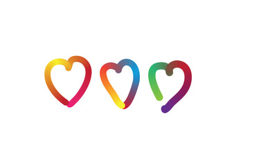 Three colourful rainbow heart shaped fidget toys arranged on a white background