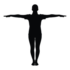 Silhouette of a standing person with arms extended sideways full body view silhouette
