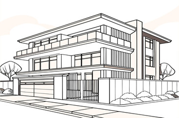 Architectural Sketch: An illustration presents a modern home's
 exterior, showcasing clean lines and contemporary design,
 embodying the essence of suburban living.