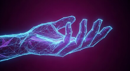 Abstract digital hand with glowing lines and dots, futuristic technology background, concept of artificial intelligence, science, and communication