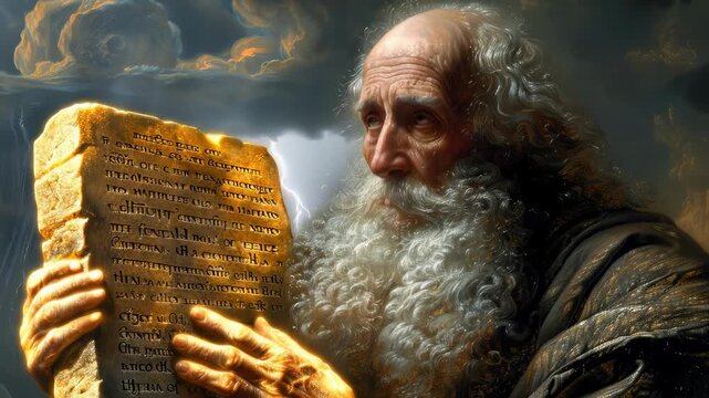 Divine law gift: moses on mount sinai receives sacred tablet, god delivers eternal covenant, biblical foundation, holy truth, faithful guide, spiritual path, religious symbol, chosen people,