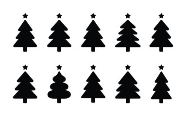 Fototapeta premium Christmas tree silhouette set festive holiday vector illustration